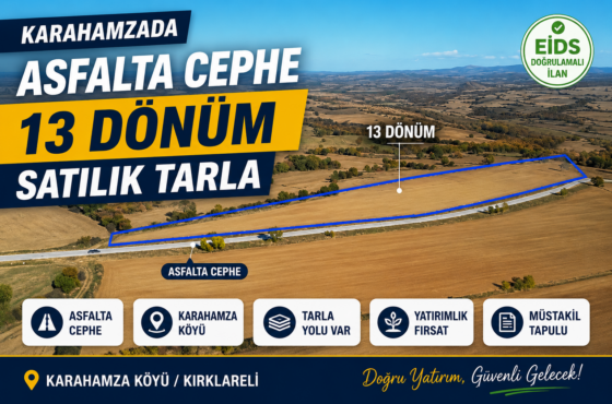 Karahamzada Asfalta Cephe 13 Dönüm Satılık Tarla