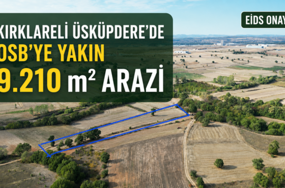 Kırklareli Üsküpdere’de OSB’ye Yakın Satılık 9.210 m² Müstakil Tapulu Arazi