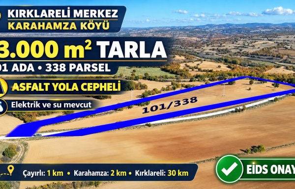 Asfalt yola cepheli 13.000 m² tarla