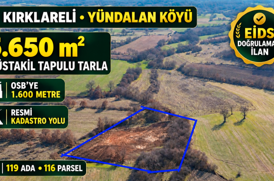 Kırklareli’nde osb’ye Yakın 5.650 m2 satılık arazi