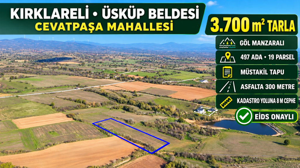 Göl manzaralı 3.700 m² tarla