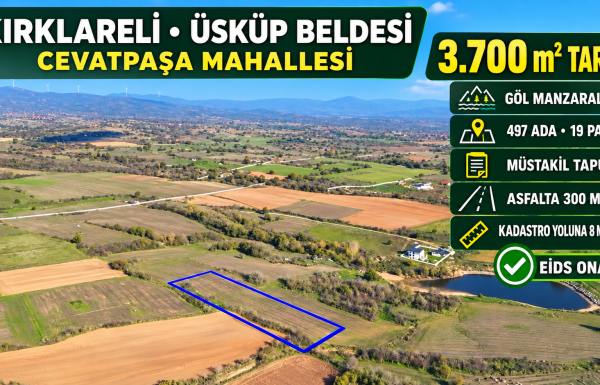 Göl manzaralı 3.700 m² tarla