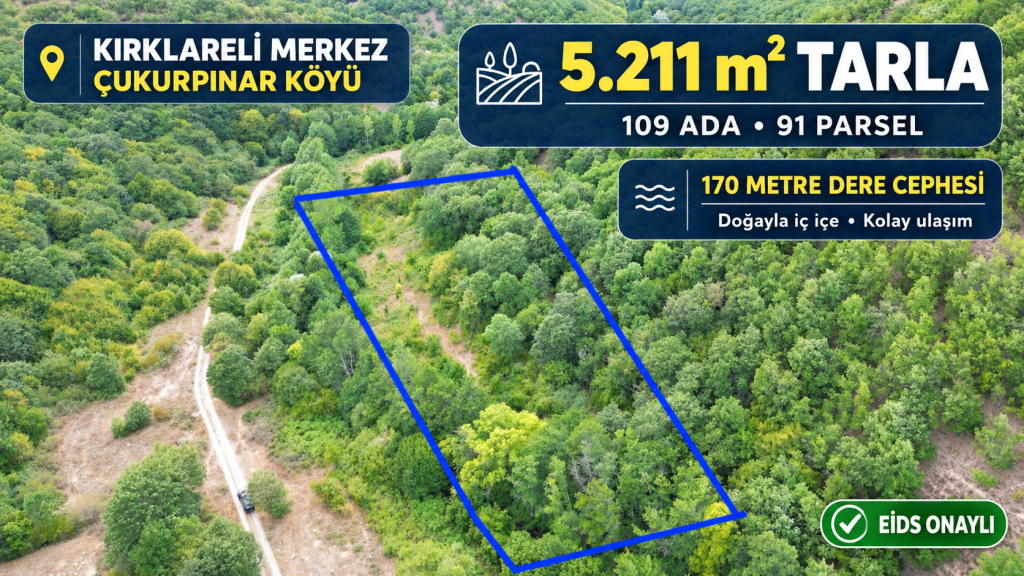 Kırklareli Çukurpınar’da 5.211 m² Tarla