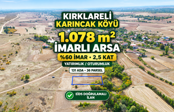Kırklareli Karıncak Köyü’nde imarlı arsa