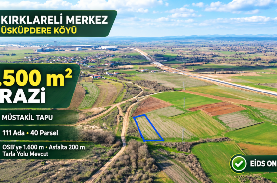 Kırklareli Üsküpdere’de OSB’ye Yakın 3.500 m² Müstakil Tapulu Satılık Arazi