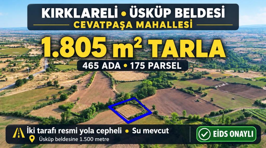 Kırklareli Üsküp’te 1.805 m² Tarla