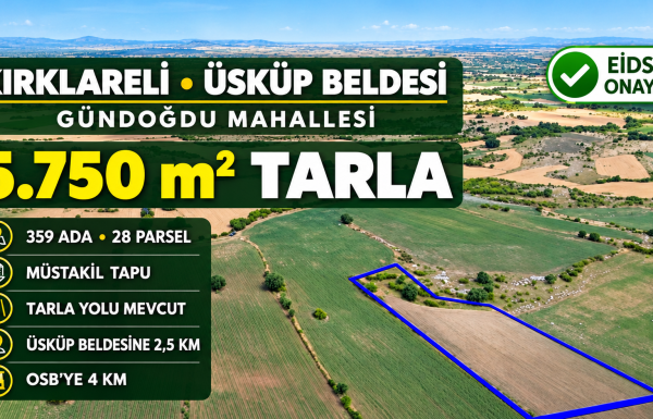 Kırklareli Üsküp’te 5.750 m² Tarla