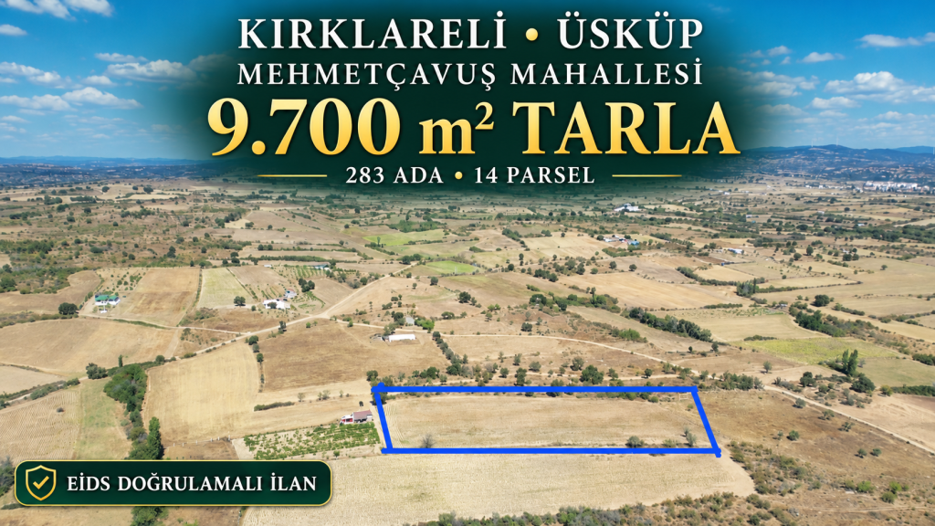 Kırklareli Üsküp’te 9.700 m² Tarla