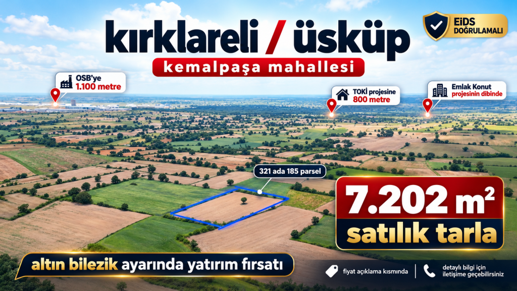 Kırklareli Üsküp’te Satılık Tarla