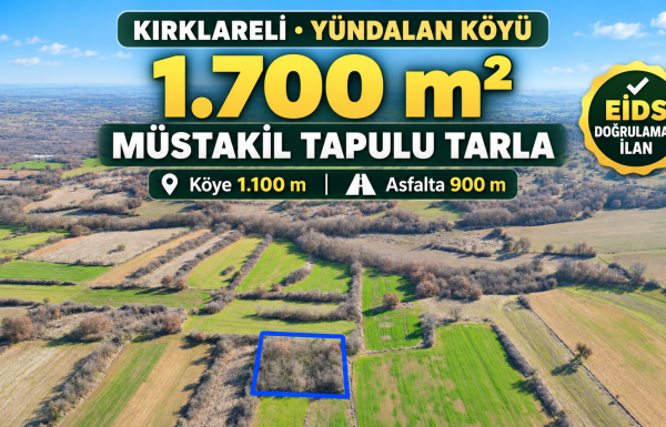 Kırklareli Yündalan’da 1.700 m² Tarla