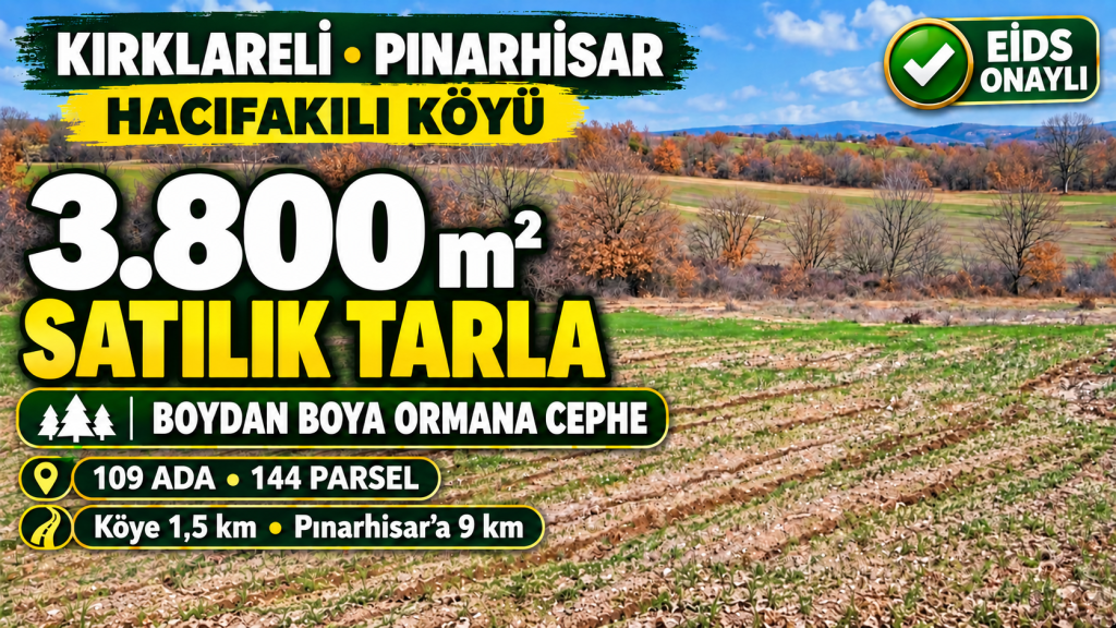 Kırklareli’nde 3.800 m² tarla