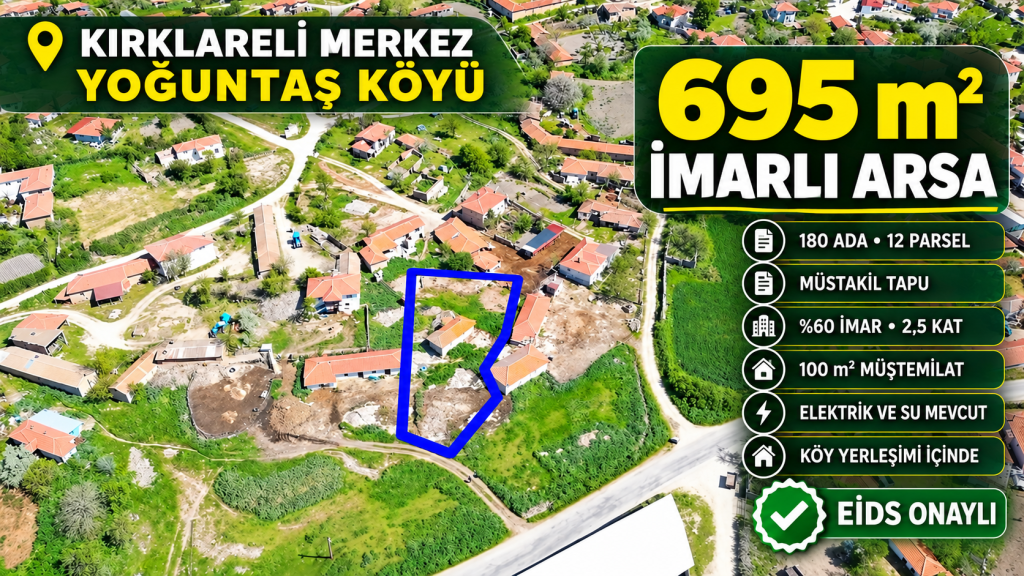 Kırklareli’nde 695 m² imarlı arsa