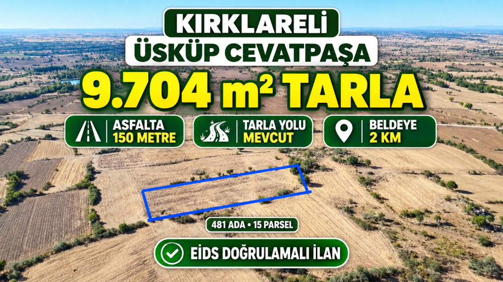 Kırklareli’nde 9.704 m² tarla