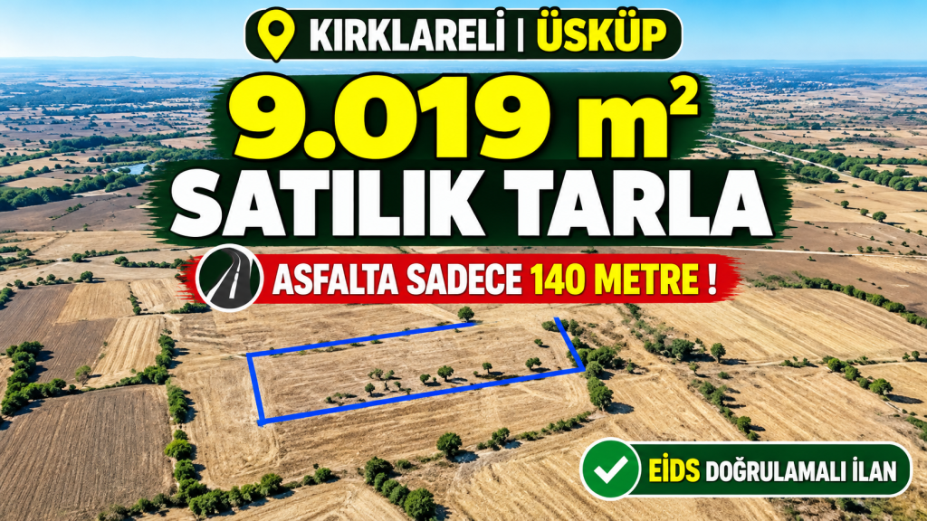 Kırklareli’nde Satılık 9.019 m² Tarla