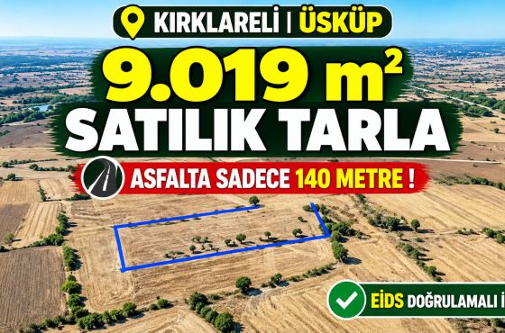 Kırklareli Üsküp’te 9 Dönüm Satılık Tarla | Asfalta Sadece 140 Metre!