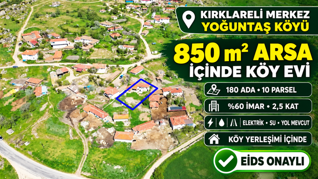 Kırklareli’nde köy evli 850 m² arsa