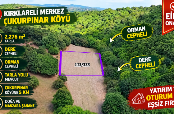 Kırklareli Çukurpınar’da 2.276 m² orman ve dere cepheli satılık tarla!
