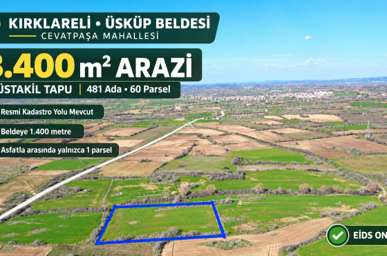 Kırklareli Üsküp Cevatpaşa’da Satılık 8.400 m² Arazi | Yatırımlık Fırsat